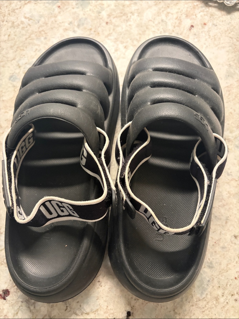UGG Black Padded Slide Sandals with Branded Heel Strap